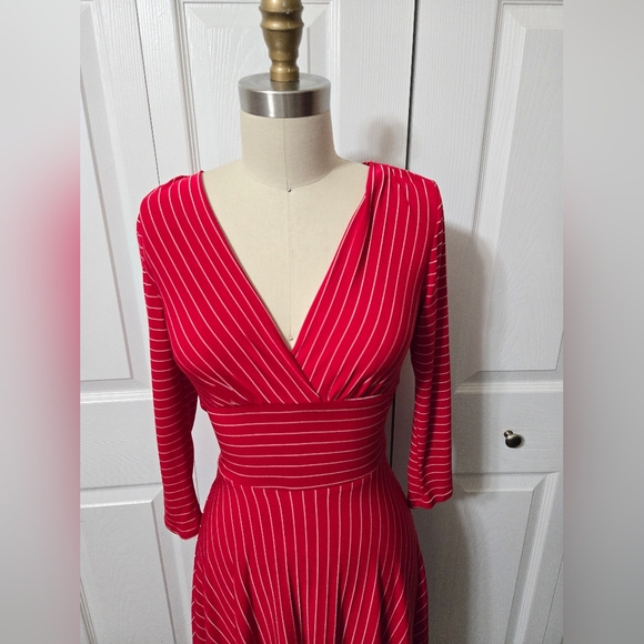 Red Belted Dress With White Stripes, Size XS, B Moss Clothing Company, EUC - Picture 5 of 16